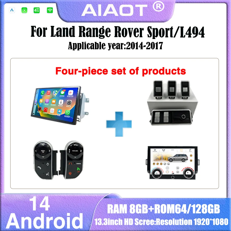 Khadas Vim4 8Gb - 13,3-Zoll-Android14-Carplay-Multimedia-Player für 2014-2017 Land Rover Sport/L494